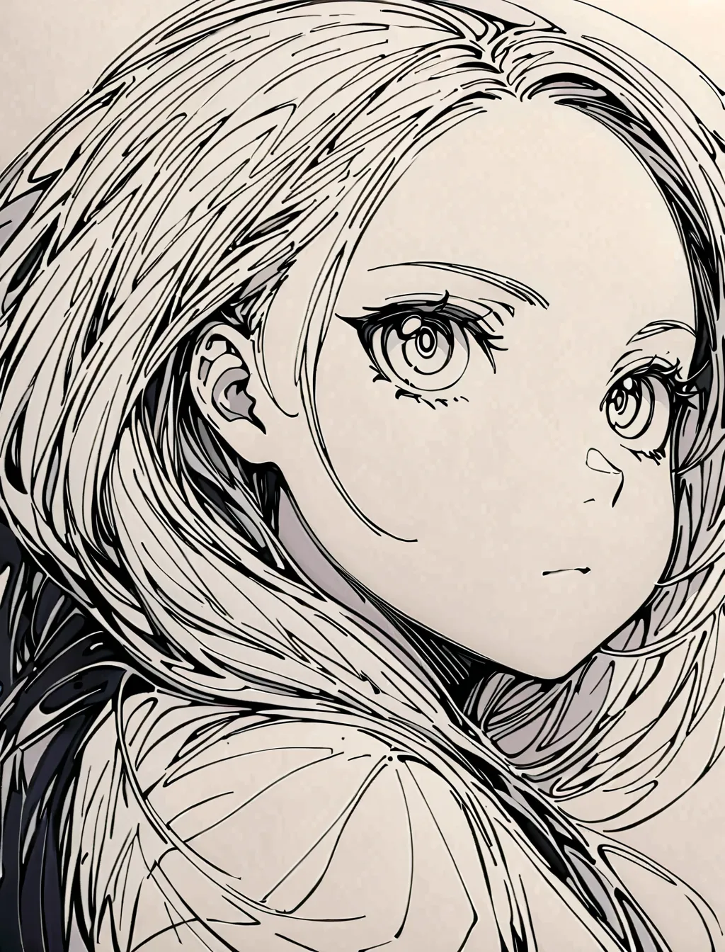 black and white art ,  line drawings of anime characters