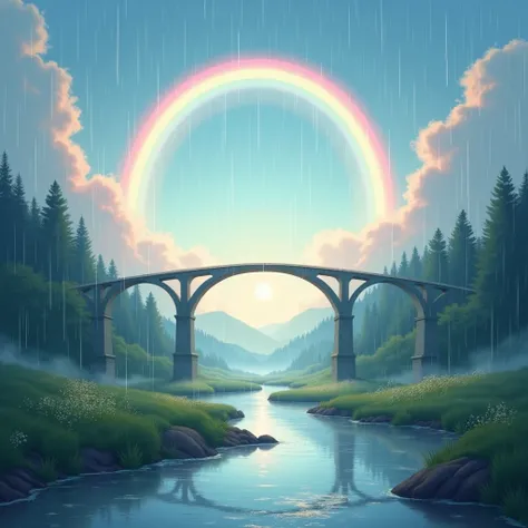 In the quiet of the morning, a rainbow bridge was in the sky. In the clear air after the rain, bright seven-colored arches stretched high, their light softly illuminating the earth. At the foot of the bridge, a small river flowed, its clear water making ge...