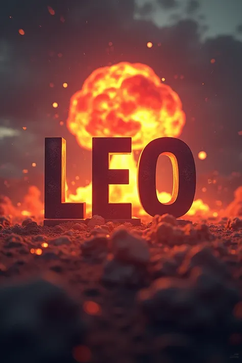 A futuristic logo with the name leo behind a neclear explosion 