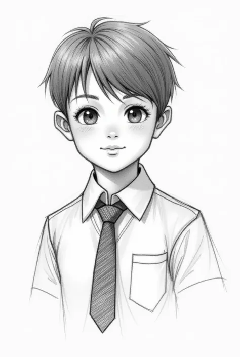 A pencil sketch of a young boy wearing shirt and tie