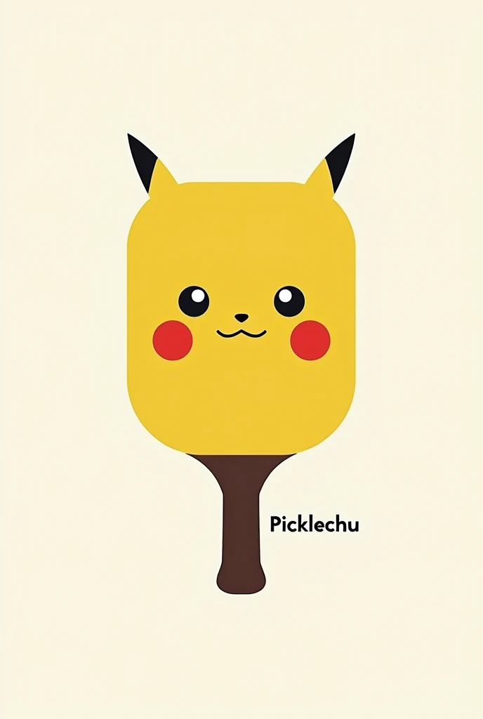 Create a minimalistist logo with Pickleball paddle and Pikachu face
With text PickleChu around the bottom right of the paddle 
Better design