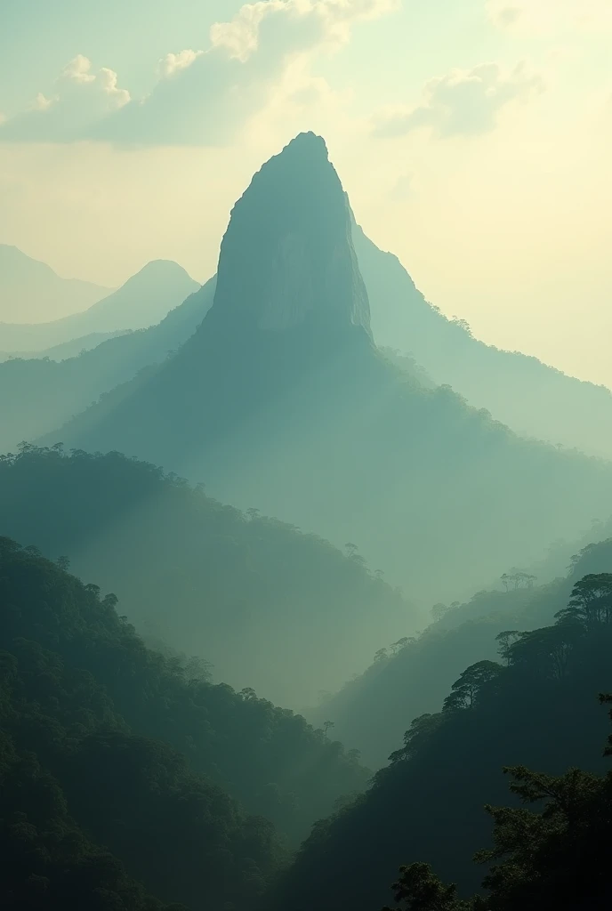 Make a beautiful video of Sri Lankas sacred land, the beautiful Mount Ripade surrounded by mist.