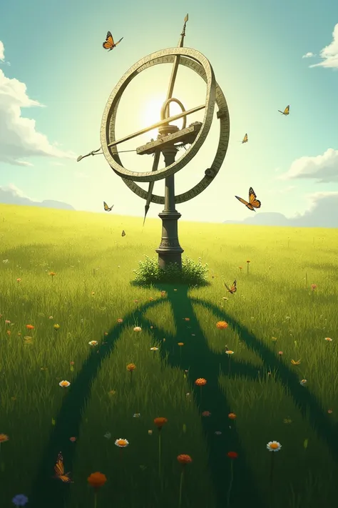 A sundial on a ,  field showing that time is passing quickly.