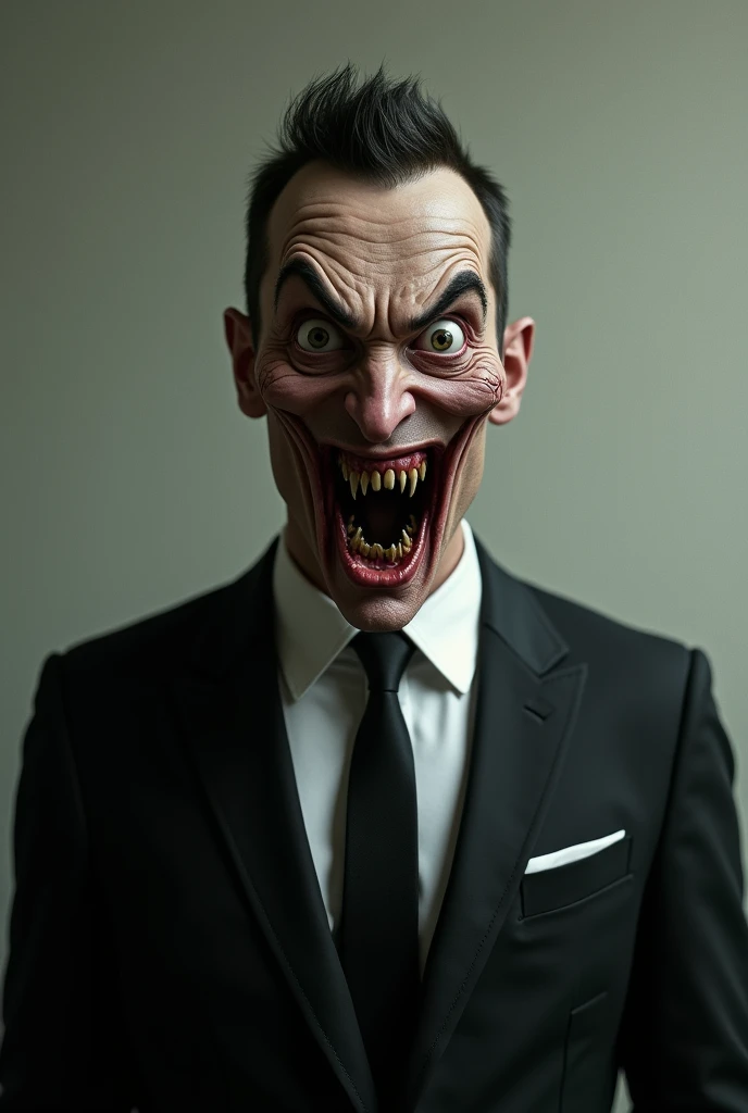 Man with scary face in suit