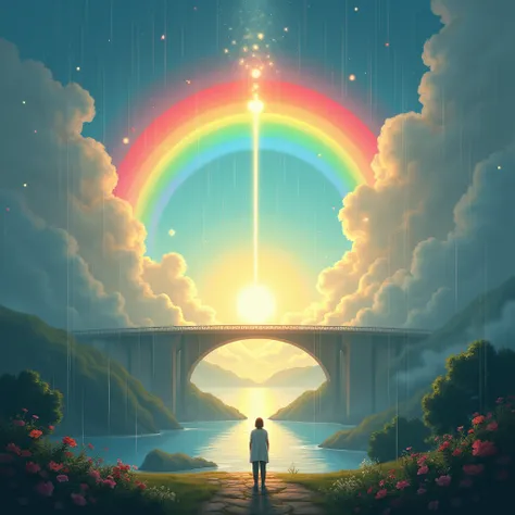 The other side of the rainbow bridge,
A space of hopes and dreams,
A sparkle of colors,
A path that leads to a new world,
In the silence after the rain,
A single ray of light appears,
At that moment, in my heart
a gentle breeze blows through my heart,
Stan...