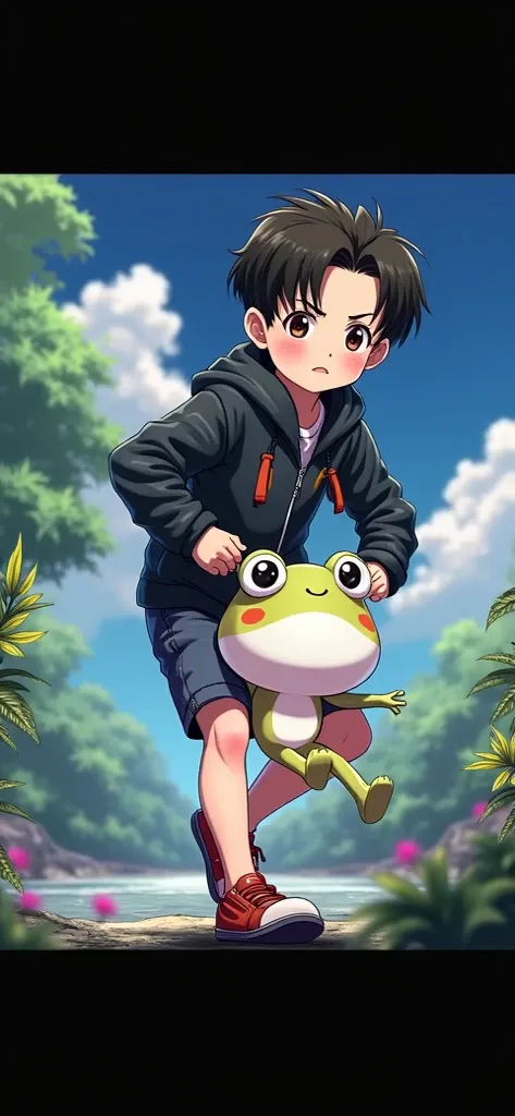 Let Keroppi appear next to the boy