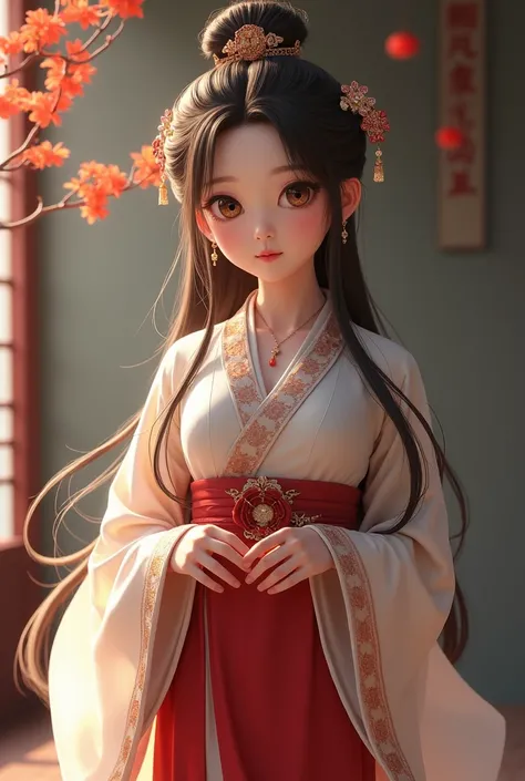 (photorealistic, best quality, ultra high res, extremely detailed eyes and face:1.3),1girl, solo,full body,skirt,jewelry,long_hair,necklace,earrings,perfect body,standing,large breasts,looking at viewer,chinese clothes,china dress,hanfu,