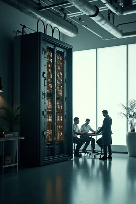 A split image: on the left, a massive, room-sized ENIAC computer with glowing vacuum tubes, engineers working on it, and 1940s industrial decor. On the right, a sleek, modern laptop on a minimalist desk with a clean and bright setting. The contrast highlig...