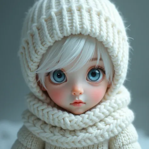 boy white hair blue eyes white knitted hat