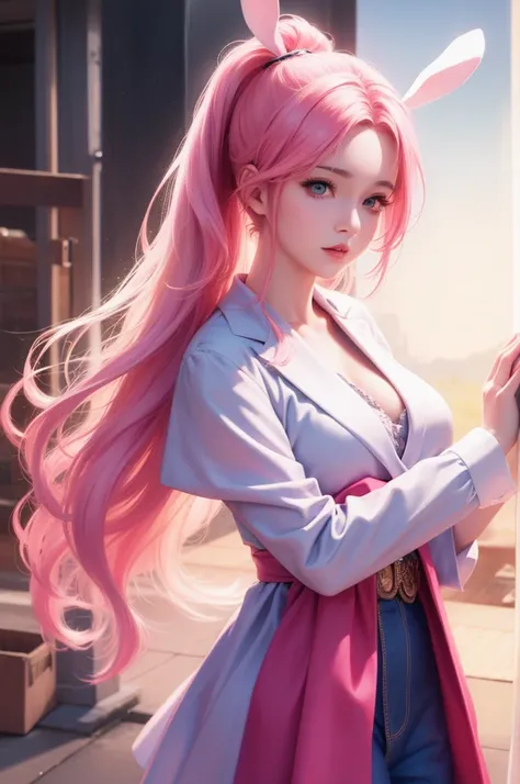 Cute sexy girl,  pink hair , Bunny Girl,  super realistic, Detail Lighting,  Japanese Anime, 