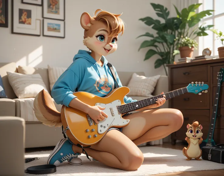 create a cute chipmunk using a guitar  full body
