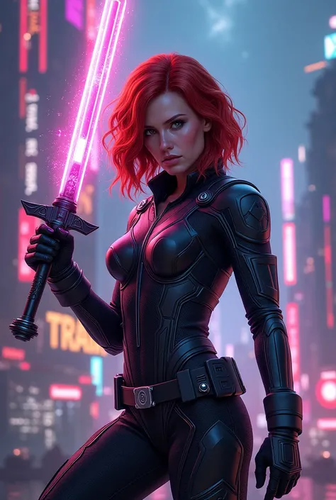 Black widow in avengers cyber neon with cyber mystic sword 