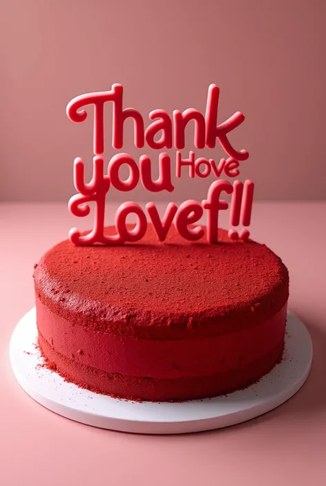 An elegant red velvet cake which has a bright title on it saying Thank you for visiting Luminous Loaf!!