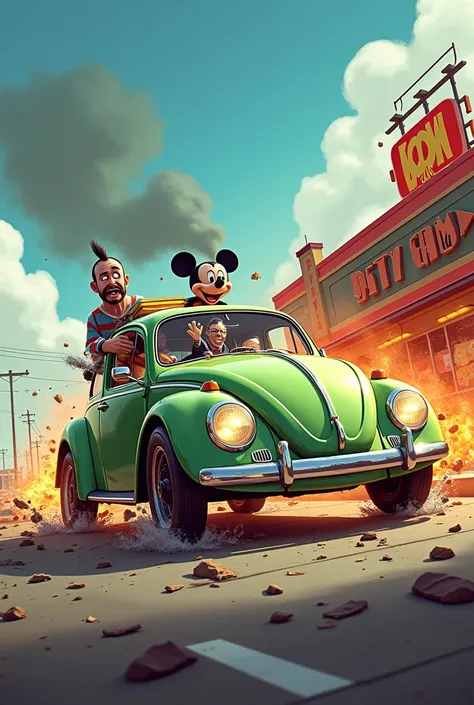 Herbie VW beetle (O(53)/O) Mickey mouse and Walter white (hiesenberg) CRASH 🔥🚗 into krusty krab 