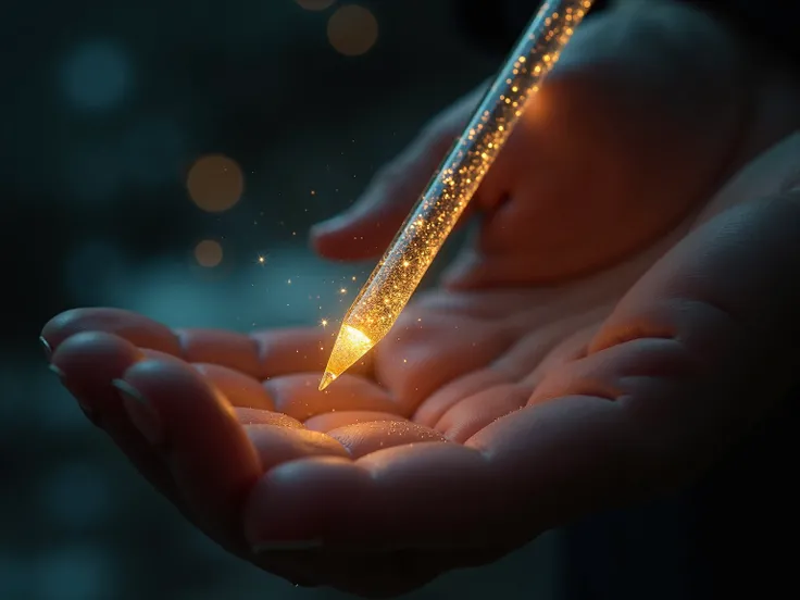 A pencil that shines and sparkles in a s hand