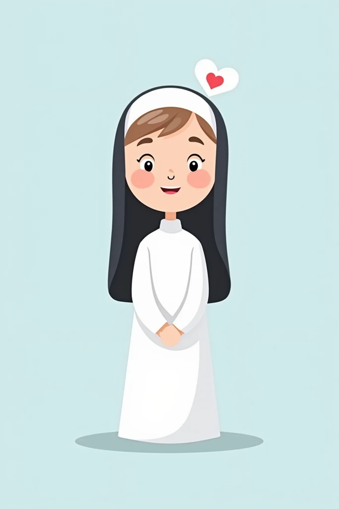 Logo of a young sister with a friendly and beautiful face ,  wearing a classic white uniform with a distinctive hat of a sister with a heart logo.  Predominant colors pastel blue and white in a modern minimalist style .