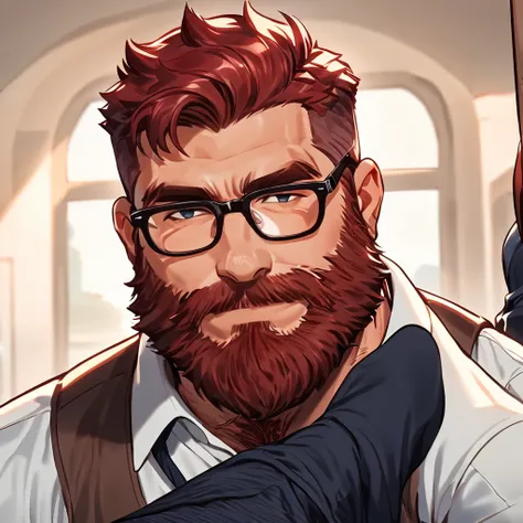 ( masterpiece, best quality:1.2), male focus, only, Mister, beard, redhead, glasses, hairy, in sock, Solo, 