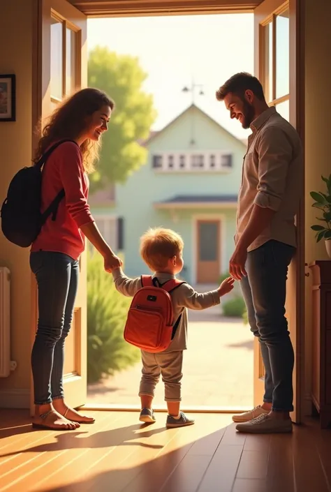 baby greets parents to school