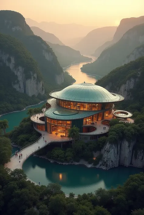  image showcases a creative architectural design that resembles a massive tortoise integrated into a luxurious structure villa should be seen more. The design includes circular, glass-paneled buildings connected by pathways, featuring a  tortoise  body, 
l...