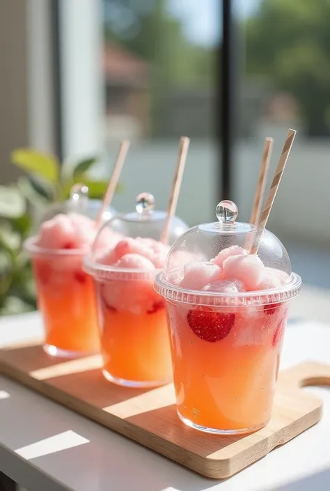 granita cups with domed lids and straws
