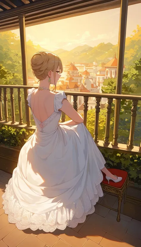 score_9,  score_8_up,  score_7_up,  score_6_up,  score_5_up,  score_4_up, sauce_anime, tag1, Tag 2, quality_masterpiece,  anatomically accurate,sitting chair,(Fantastic universe,dress),(high place, Large balcony,view,Detailed lighting),Elegant facial featu...