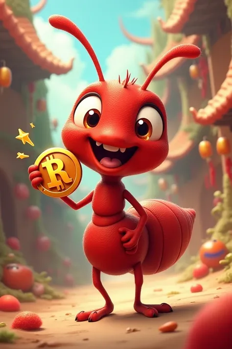 Cheerful red ant anime vidio carries coin Named RedantCoin Abbreviation RAC 