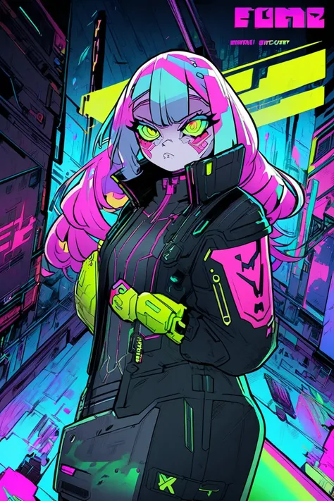 Help me draw a ， want cyberpunk style ，Cartoon anime style
