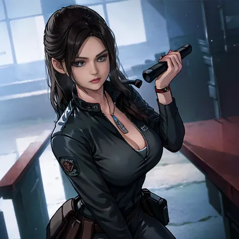 (   High-definition CG), (    best quality ), (   High-definition CG), (    best quality ), (  Claire Redfield), (Overall view) SWAT Clothing, beautiful and attractive young woman,    Stronger muscles  ,  Big Breasts , 