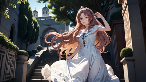 最  high quality 、  high quality 、８the old girl princess 、  climbs the maze stairs 、  long dress  、  is equipped with a dagger an...