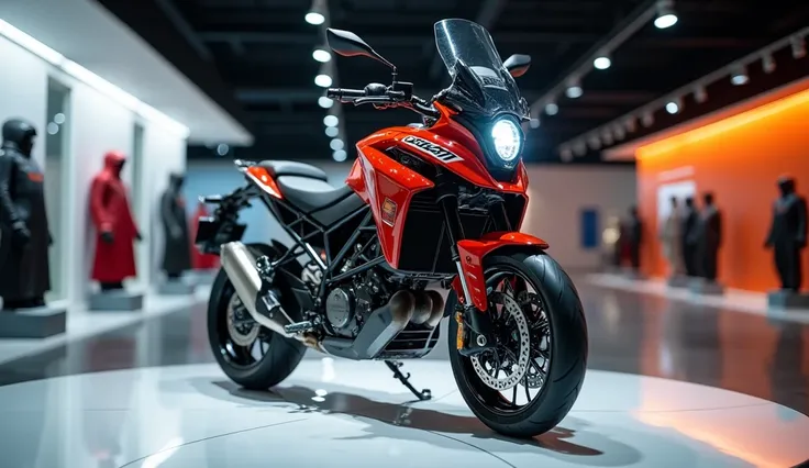 KTM 890 Adventure R 2025 pic in Showroom Showcase Shine Red Front View 