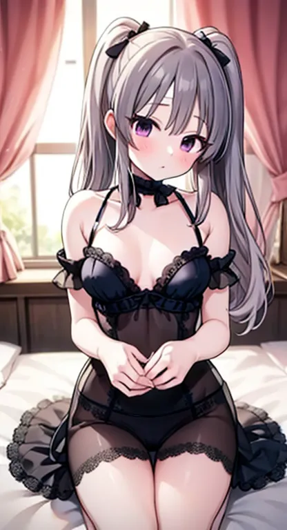 best quality,cute, pretty girl２people,２peopleの少女,kanzaki ranko,kiriko yuya, stare at each other, lingerie, bedroom,nsfw,