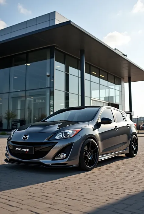 Mazda 3 mps 2010 standing infront of a mercedes dealership