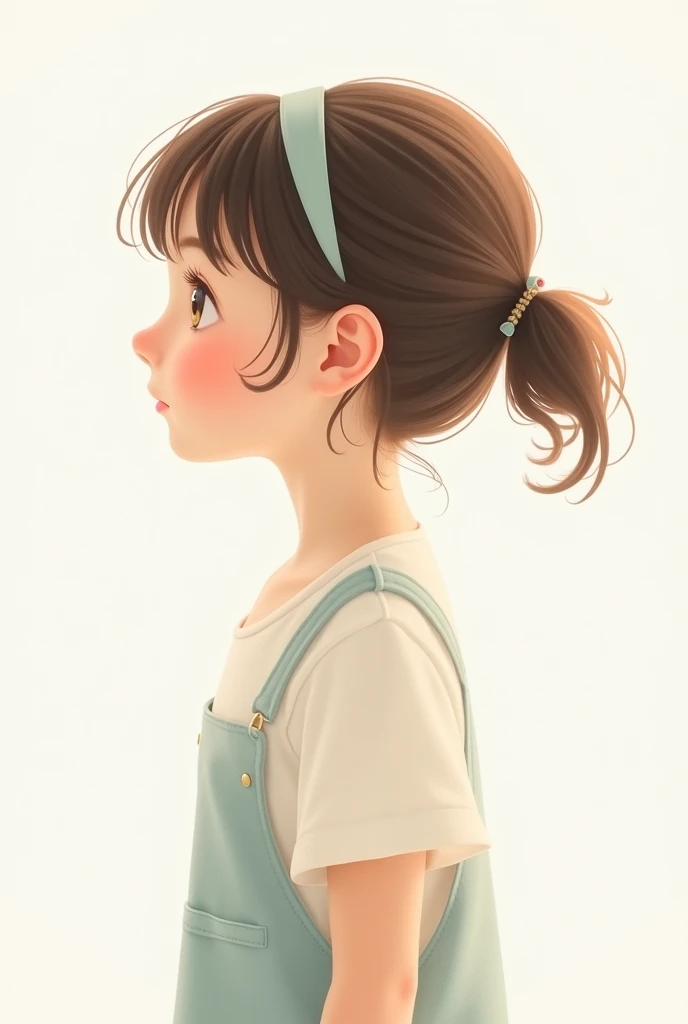 a cute girl looking left side view and the background is white like nothing in background