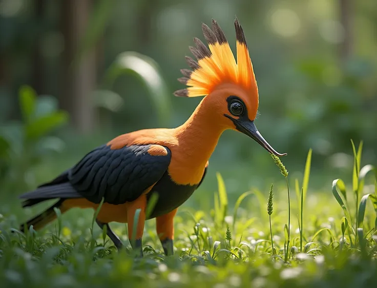 Hoopoe is eating grass