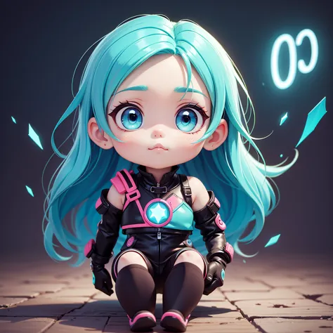  neon light、 Neon Color Palette 、1girl,((( What Kick Best Composition 、 best quality、 greatest masterpiece、 super detailed、 high definition、 perfect anatomy)))、（ detailed eyes on board、 beautiful eyes）、 Artistic Picture with Neon Colors、cute、Chibi、世界一cute絵...