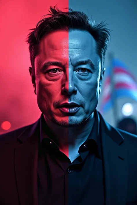 "Create a thumbnail for a short video titled Elon Musk VS Transgender. The thumbnail should be eye-catching and dramatic, showing a split-screen with Elon Musk on one side (looking serious or speaking) and symbols or visuals related to the transgender comm...