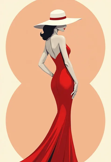 Illustration of a woman in a hat and dress，in a red dress, digital art of an elegant, Elegant woman, Elegant lady, elegant profile pose, Red dress and hat, Wearing an orange sundress, woman with hat, stylized silhouette, Elegant girl, half-turned lady in e...