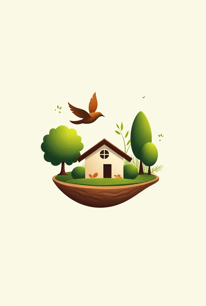 create a logo with the name "madhukunja" which reflects a building construction company, please make small house and trees and a bird in it