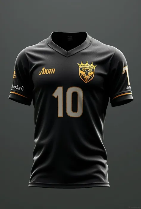 Black football jersey with Dragon on left side of the jersey. Text 10 on the top right of the jersey. Text Ioe Thapathali on the middle. Text BAM on left sleeve of the jersey