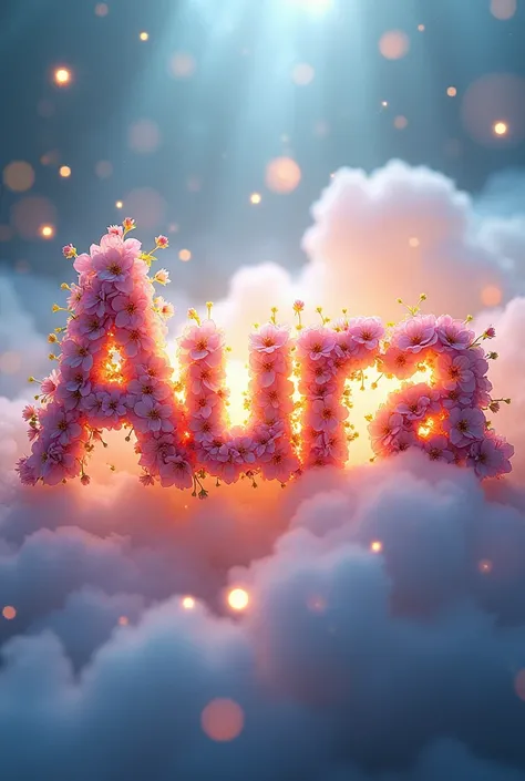 Design the name AURA with flowers