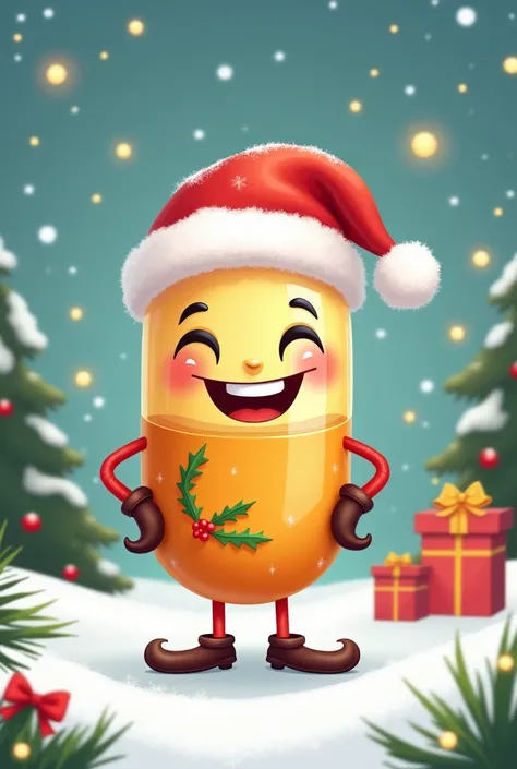 Yellow Christmas medicine cartoon 