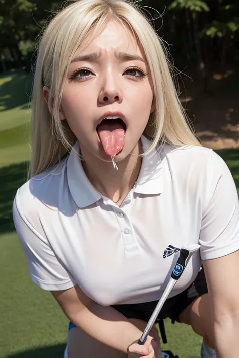 ( eye contact,Male perspective, View from above,fellatio,fellatio), (  tongues in golf squat pose, ahehe,Roll your eyes),Ahe face