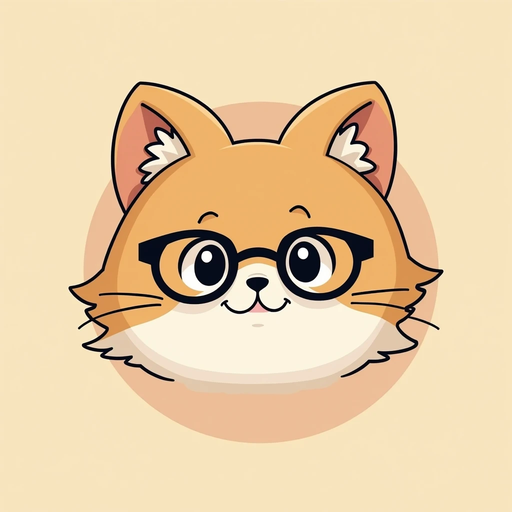 Simple, clear line logo, cute wildcat with round glasses, 80s Japanese anime style, 2D,
