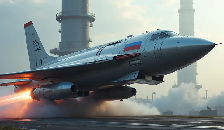 A futuristic high-speed missile with the Russian flag flying 