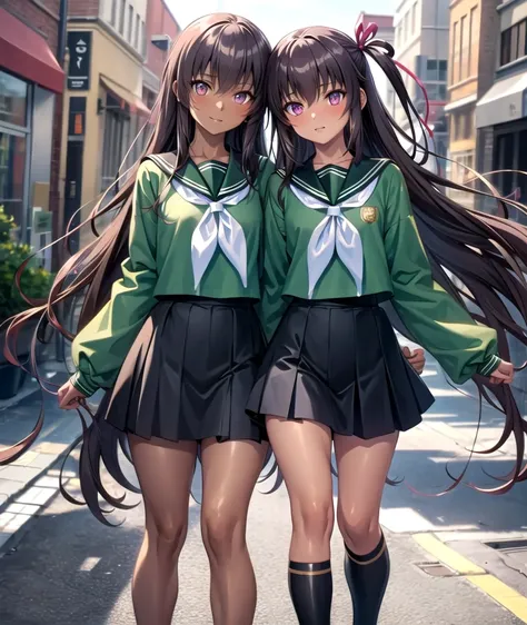 (masterpiece, best quality,   Details),  1 girl , sTHElTHE, THEutdTHETHErs, day, street, hand THEn hip, :THE, frTHEm side, lTHETHEking at viewer,
Yuki Mizuki , hair ribbTHEn, schTHETHEl unifTHErm, GREEN SHIRT , Seraph,  pleated skirt to watch the sunrise, ...