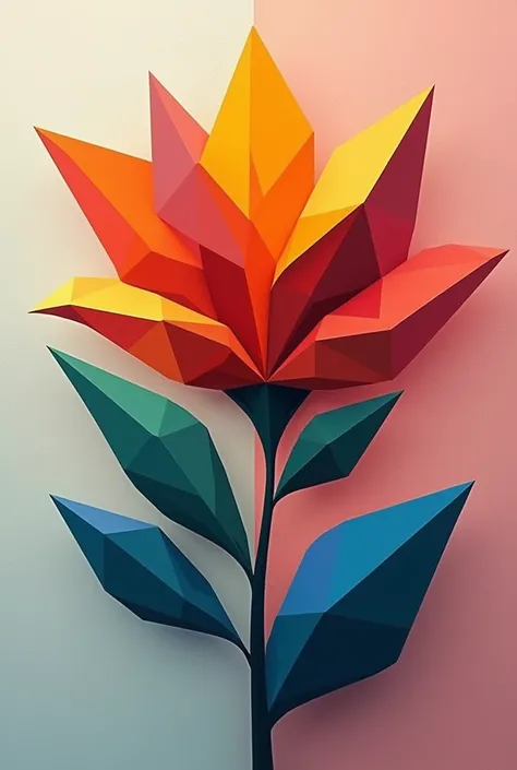 Make a flower in cubism style with different geometric shapes and colors 