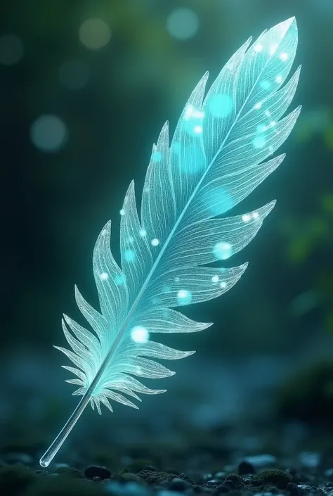 A mystical bird feather , made of crystal in the color turquoise