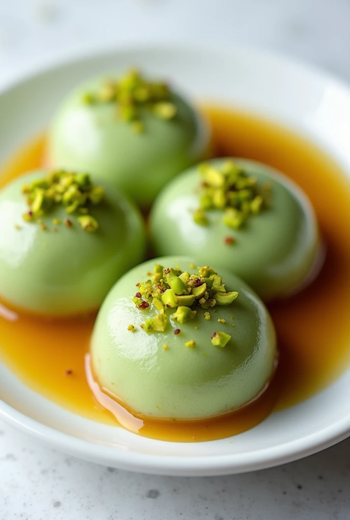 Mochi bites dengan cocolan selai pistachio kunafe