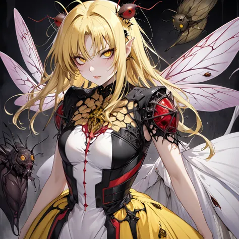 Beelzebubs body and mind are completely demons in the shape of a fly outside the human body, and her hands and feet become flies, and the body with hair is completely an ugly fly woman The devil of the fly is the blonde Fate Testarossa who wears the dress ...