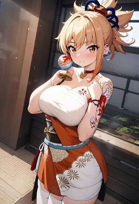 8k, masterpiece, best quality, ultra detailed, Ultra-high resolution, Highly detailed CG, break, 1girl, yoimiya(genshin impact), kawaii, nsfw, big breasts, (Aodai:1.2), full body, indoors, standing